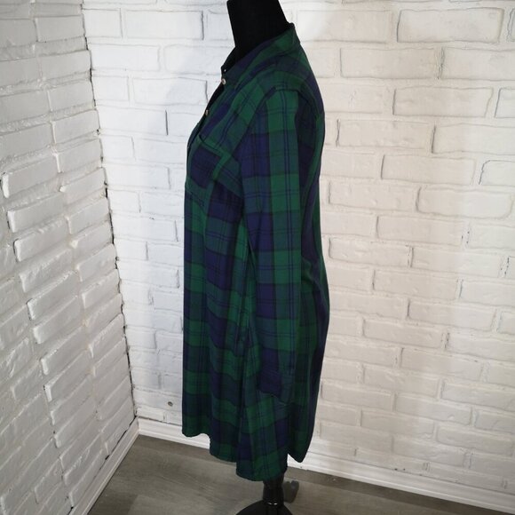 Old Navy Ladies Size XS Navy & Green Plaid Button Front Made in India Dress - Picture 4 of 9